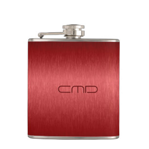 Red Metallic Brushed Aluminium Look Hip Flask