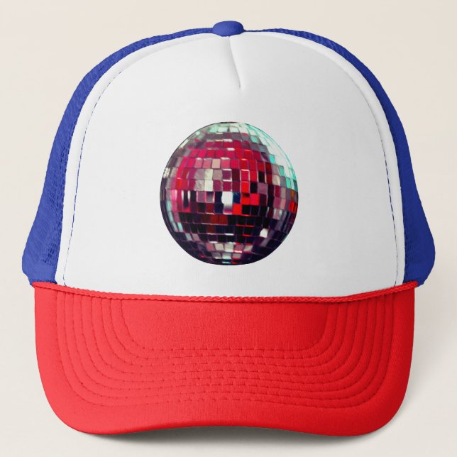 Red Metallic Disco Ball Trucker Hat (Front)