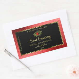 Red Metallic Glitter Black Product Labels Ladybug
