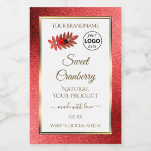 Red Metallic Glitter White Product Labels Add Logo