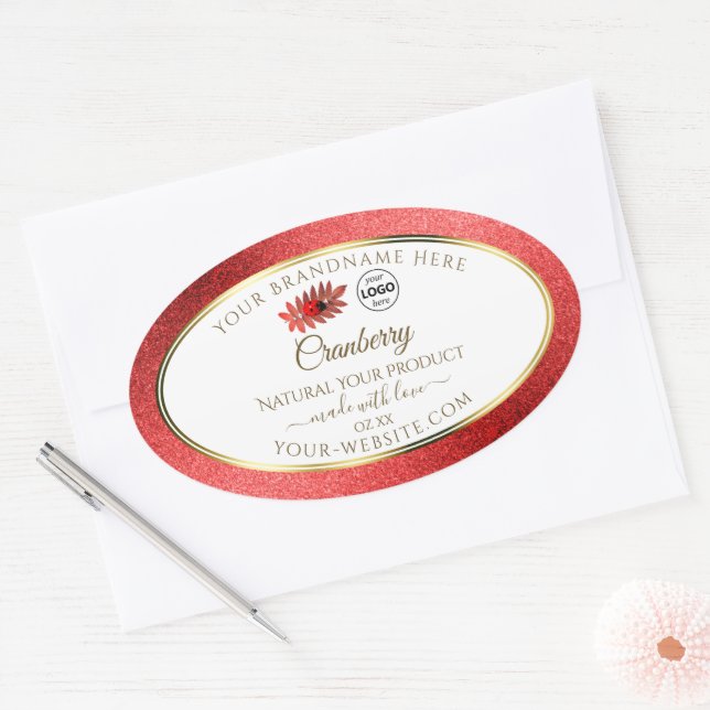 Red Metallic Glitter White Product Labels Add Logo (Envelope)