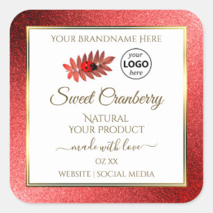Red Metallic Glitter White Product Labels Add Logo