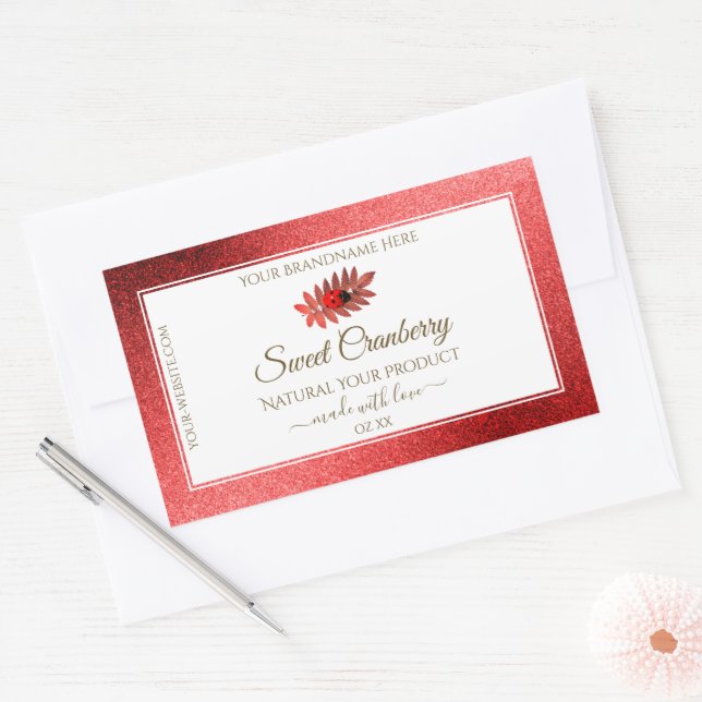 Red Metallic Glitter White Product Labels Ladybug (Envelope)