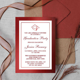 Red Metallic Graduation Hat Graduation Party Invitation