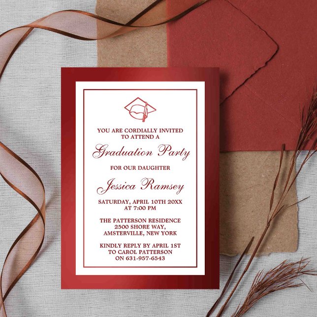 Red Metallic Graduation Hat Graduation Party Invitation (Creator Uploaded)