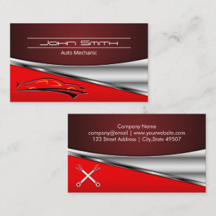 Red Metallic Industrial Background   Auto Icon Business Card
