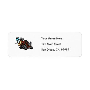 Red Metallic Motorcycle Racer Return Address Label
