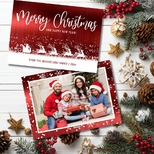 Red Metallic Santa Sleigh Christmas Photo Holiday Card