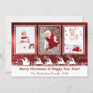 Red Metallic Santa Snow Photo Christmas Card