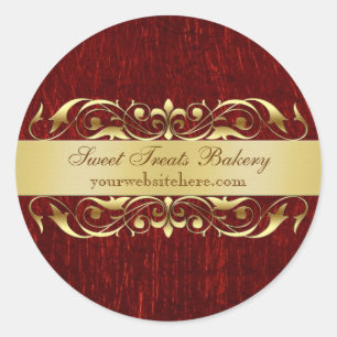 Red Metallic Scroll Cupcake Baking Label Sticker
