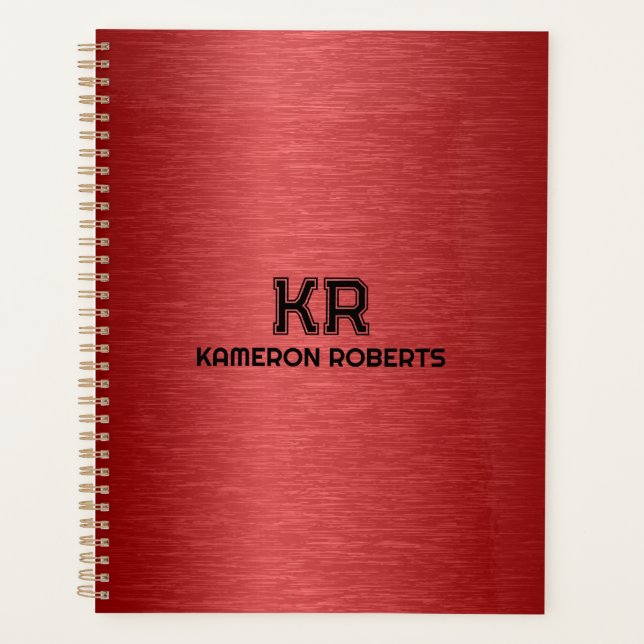 Red Metallic Texture Custom Black Text Planner (Front)