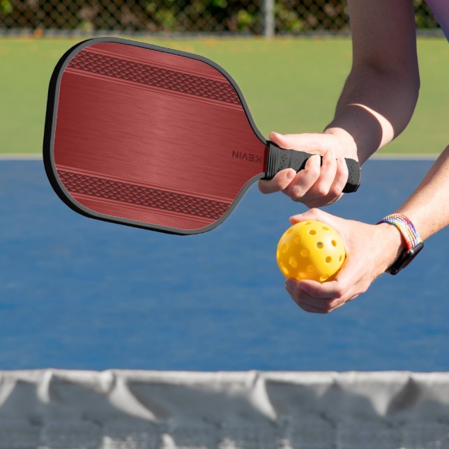 Red Metallic Texture Personalised Monogram  Pickleball Paddle (Insitu)
