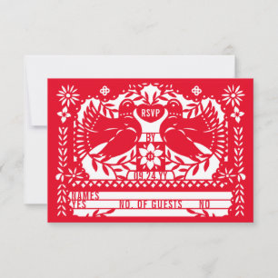 Red Mexican Fantail Doves Papel Picado  RSVP Card