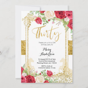 Red Mexican Fiesta Floral Thirty 30th Birthday  Invitation