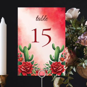 Red Mexican Style Quinceañera Table Number
