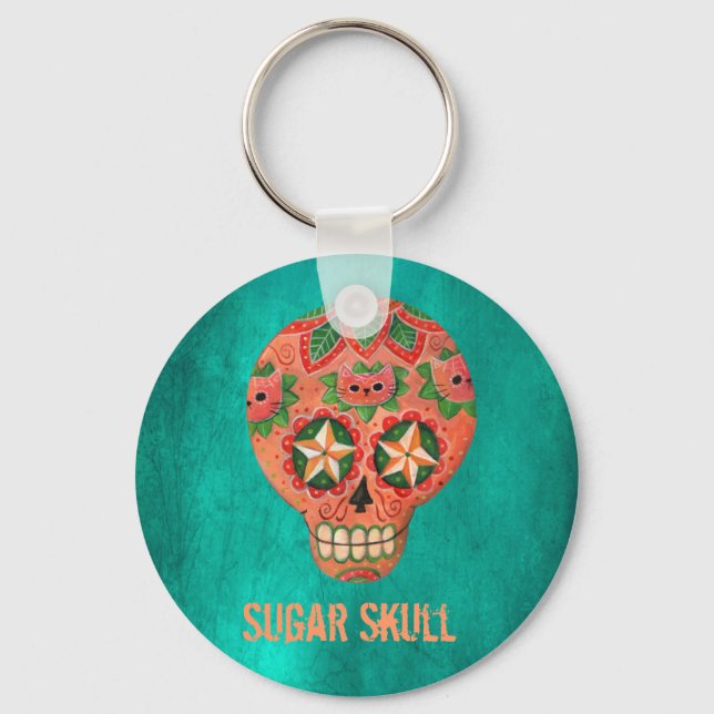 Red Mexican Sugar Skull Key Ring (Front)