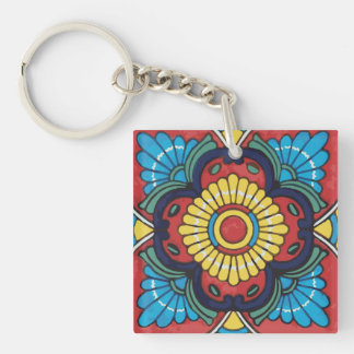 Red Mexican Talavera Tile pottery  Key Ring
