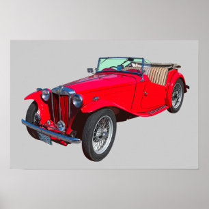 Red MG Convertible Antique Sportscar Poster