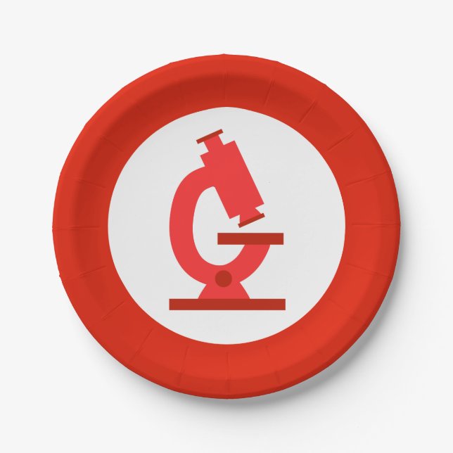 Red Microscope Science Party Paper Plate (Front)