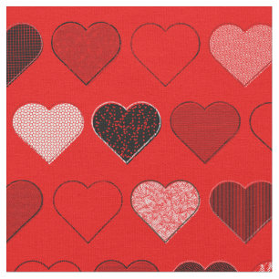 Red Mid Century Modern Hearts Fabric