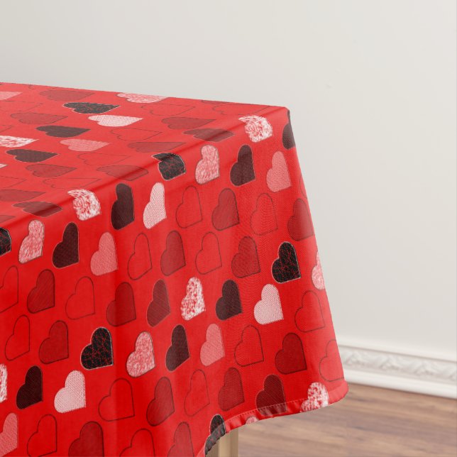Red Mid Century Modern Hearts Tablecloth (In Situ)