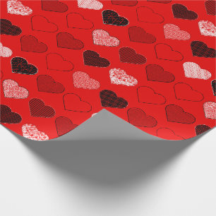 Red Mid Century Modern Hearts Wrapping Paper