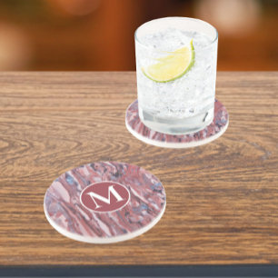 Red Mineral Abstract Pattern with Initial Coaster