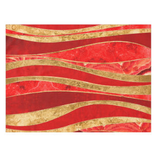 Red Minerals Gold Metallic Wavy Abstract Tablecloth