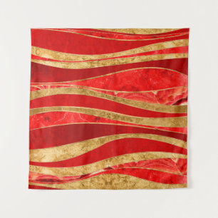 Red Minerals Gold Metallic Wavy Abstract Tapestry