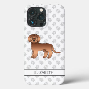Red Mini Goldendoodle Cartoon Dog & Name iPhone 13 Pro Case