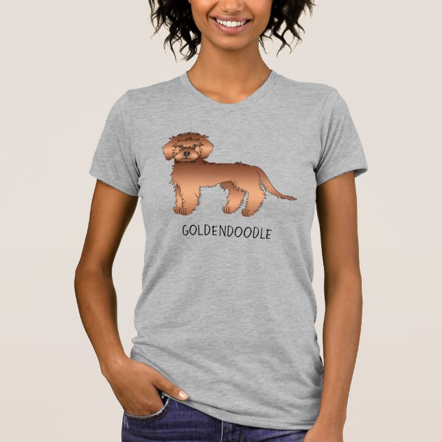 Red Mini Goldendoodle Cartoon Dog & Text T-Shirt (Front)