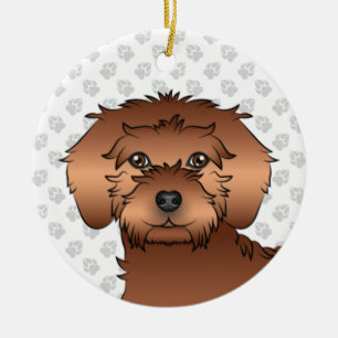 Red Mini Goldendoodle Cute Cartoon Dog Head Ceramic Ornament