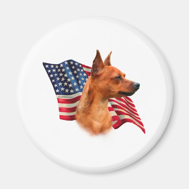 Red Miniature Pinscher American Flag; Min Pin Flag Magnet (Front)