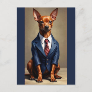 Red Miniature Pinscher Wearing Suit and Tie Postcard