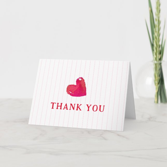 Red Minimal Heart Stripe Baby Shower  Thank You Card (Front)
