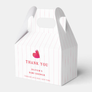 Red Minimal Heart Stripe Baby Shower Thank You Favour Box