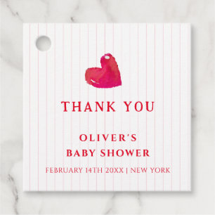 Red Minimal Heart Stripe Baby Shower Thank You Favour Tags