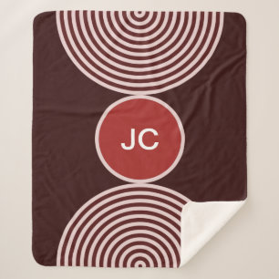 Red Minimal Monogram Circle Pattern Sherpa Blanket