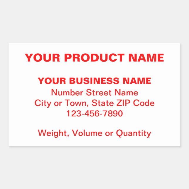 Red Minimal Plain Texts of Product on White Rectangular Sticker (Front)