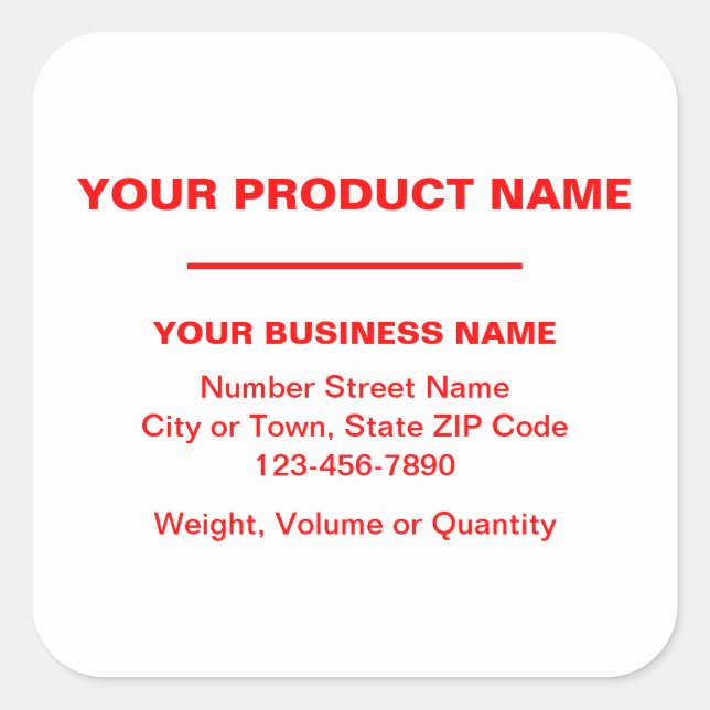 Red Minimal Plain Texts of Product on White Square Sticker (Front)