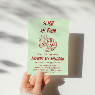 Red Minimal Slice of Fun Pizza Birthday Invitation