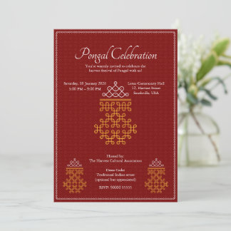 Red Minimal Tamil Kolam Pongal Invitation