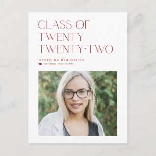 Red Minimalist Class of 2022 Photo Graduation Announcement Postcard