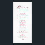 Red Minimalist Dainty Script Wedding Menu Card<br><div class="desc">Red Minimalist Dainty Script Menu Rack Card | Elegant and stylish menu card featuring whimsical script,  classic typography.  Personalise by adding your own details. This menu card will be perfect for weddings,  graduations,  retirement parties and so much more. Matching items and other colours are available.</div>