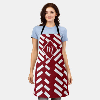 Red Minimalist Diagonal Striped Pattern, Monogram Apron