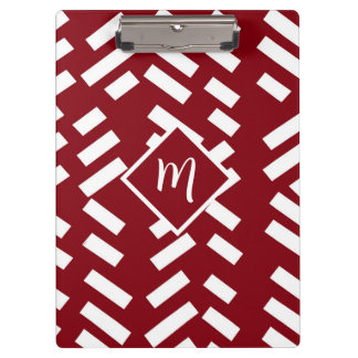 Red Minimalist Diagonal Striped Pattern, Monogram Clipboard