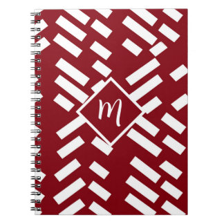 Red Minimalist Diagonal Striped Pattern, Monogram Notebook