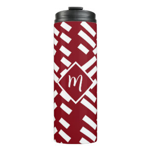 Red Minimalist Diagonal Striped Pattern, Monogram Thermal Tumbler