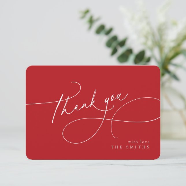 Red Minimalist Elegant Script Christmas Thank You (Standing Front)