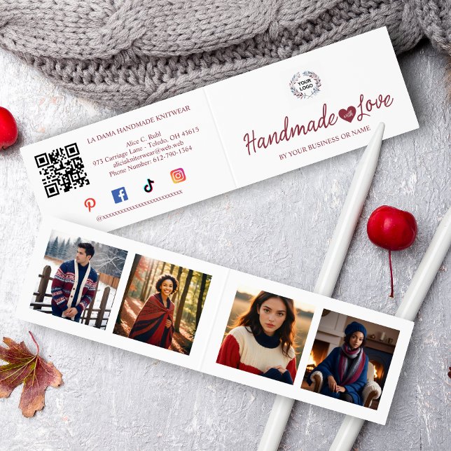 Red Minimalist Handmade with Love Quote Artisans Business Card (Red Minimalist Handmade with Love Quote for Artisan Items Folder Business Cards.)